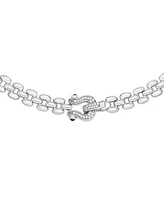 Diamond Horseshoe Clasp Panther Link 18" Collar Necklace (1/5 ct. t.w.) in Sterling Silver