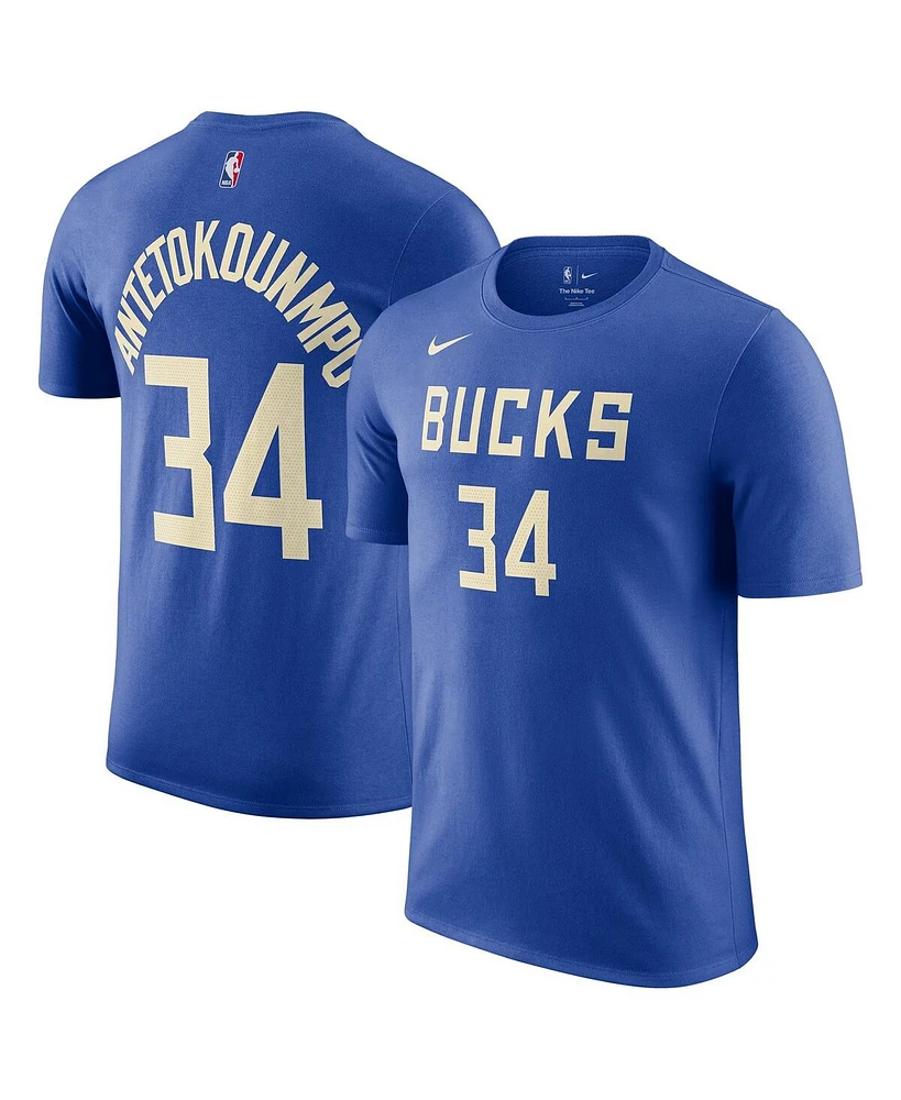 Nike Men's Royal Giannis Antetokounmpo Milwaukee Bucks 2024/25 City Edition Name Number T-Shirt