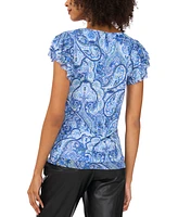 Vince Camuto Women's Printed Flutter-Sleeve Top