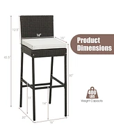 Costway 4 Pcs Patio Wicker Barstools Bar Height Chairs with Cushions Backyard