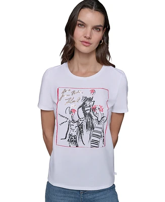 Karl Lagerfeld Paris Women's Sketch Girl Graphic T-Shirt