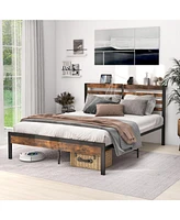 Sugift Full Size Bed Frame with Charging Station and Storage Headboard