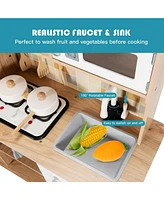 Sugift Wooden Kids Pretend Kitchen Playset Cooking Play Toy with Utensils and Sound