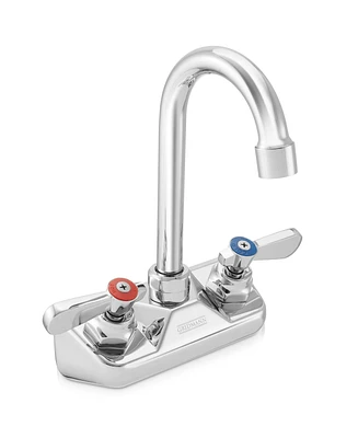 Gridmann Commercial Wall Mount Sink Faucet, 4" Center with 3-1/2" Gooseneck Spout, Nsf, Dual Lever Handles, Brass Construction, Chrome Polished Finish