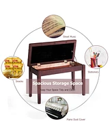 Gymax Pu Leather Piano Keyboard Bench Padded Cushion Double Seat Storage
