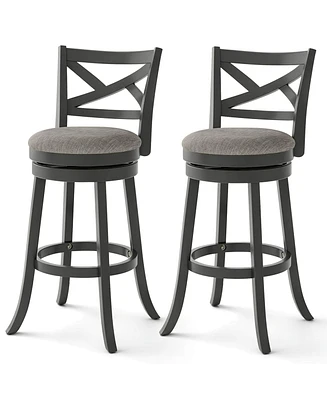 Costway Swivel Bar Stools Set of 2 Bar Height Chairs with Hollow Back Soft-padded Seat