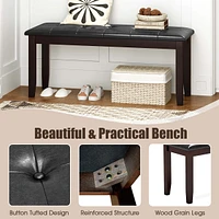 Gymax Upholstered Pu Dining Room Bench Solid Wood Button Tufted Dining Room Bench