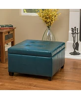 The Pop Home Faux Leather Square Storage Ottoman Bench for Living Room, Bedroom, or Entryway-The