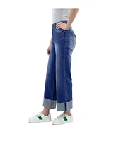 Indigo Poppy Women's 5 Pockets Wide Cuff Leg Jean