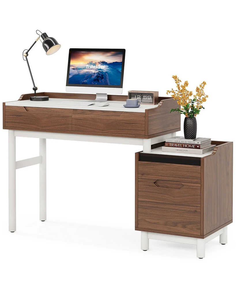 Tribesigns Computer Desk with File Drawer Cabinet, Home Office Desks with 4 Drawers, Wood Computer Writing Table with File Storage and Printer Space,