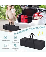 Gymax Travel Crib w/ Safety Enclosure & Padded Mattress Carrying Bag Indoor & Outdoor