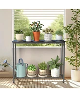 Mr Ironstone Narrow Entryway Console Table with Shelves, Planks, Metal, Black