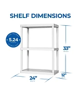 Gracious Living 3 Shelf Fixed Height Solid Light Duty Home Storage Unit, White