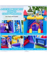 Costway Rocket Theme Inflatable Water Slide Park with 2 Slides Splash Pool & 950W Blower