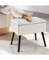 Costway Velvet Vanity Stool Ottoman with Storage Solid Wood Legs Flip-Up Top for Entryway