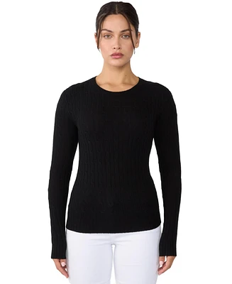 Jennie Liu Women's 100% Cashmere Cable-knit Long Sleeve Pullover Crew Neck Sweater