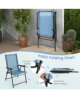 Costway Patio 2pcs Folding Sling Back Chair Portable Armrests Metal Outdoor Dining