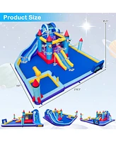 Costway Rocket Theme Inflatable Water Slide Park with 2 Slides Splash Pool & 1100W Blower