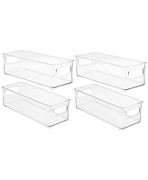 Sorbus 4 Pack Narrow Stackable Clear Storage Bins with Handles- for Kitchen Pantry, Freezer & Fridge Organization