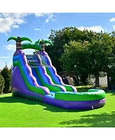 Hero Kiddo HeroKiddo 16 Purple Tropical Inflatable Water Slide with Attached Pool (No Blower Included), Commercial Grade, Wet Dry Use