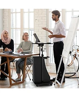 Gouun Adjustable Mobile Standing Desk Cart with Tilt Desktop and Cabinet