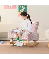 Gouun Kids Rocking Chair Upholstered Flannel Children Rocker with Solid Poplar Wood Rocking Feet