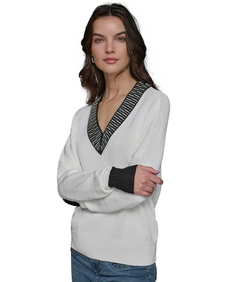 Karl Lagerfeld Paris Women's Embellished V-Neck Sweater
