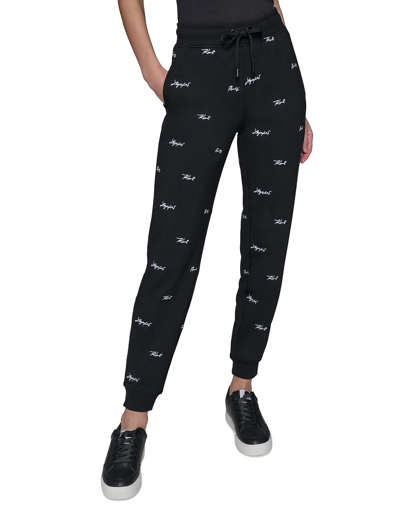 Karl Lagerfeld Paris Women's Mini Script Logo-Print Joggers