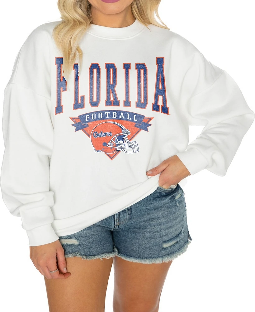 Gameday Couture Women's White Florida Gators Good Vibes Premium Fleece Drop Shoulder Pullover Sweatshirt