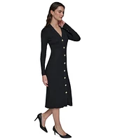 Karl Lagerfeld Paris Women's Embellished-Button Sweater Dress