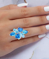 Blue Cubic Zirconia Mixed Cut Cluster Statement Ring Sterling Silver