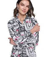 Karl Lagerfeld Paris Women's Printed Oversized Button-Front Top