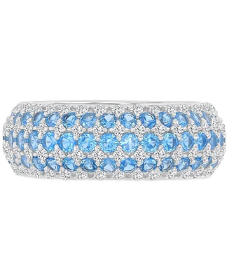 Blue & White Cubic Zirconia Multirow Wide Width Band Sterling Silver