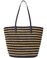 Lauren Ralph Striped Straw Brie Tote Bag