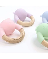 GooseWaddle Wooden & Silicone Rattle Teether Pink Bunny