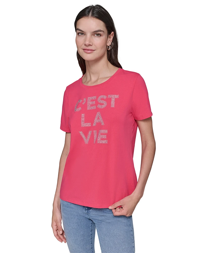Karl Lagerfeld Paris Women's C'est La Vie Rhinestone Tee