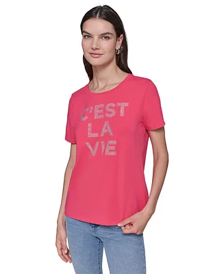 Karl Lagerfeld Paris Women's C'est La Vie Rhinestone Tee