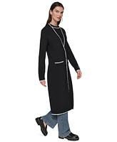 Karl Lagerfeld Paris Women's Contrast-Trim Logo Duster Cardigan