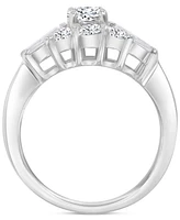 Cubic Zirconia Round & Baguette Promise or Engagement Ring Sterling Silver