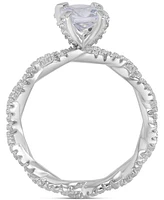 Cubic Zirconia Cushion & Round Rope Style Promise or Engagement Ring