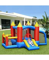 Gymax Inflatable Bounce House Slide Jumping Castle Soccer Goal Ball Pit Without Blower