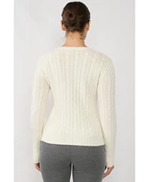 Jennie Liu Women's 100% Cashmere V-Neck Sweater | Chuncky Cable-knit Sweaters