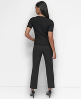 Dkny Petite Mesh-Trim Ribbed Knit Top