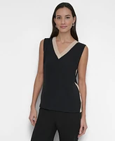 Dkny Petite Contrast-Trim V-Neck Sleeveless Top