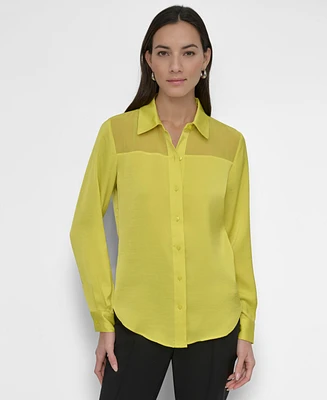 Dkny Petite Chiffon Yoke Button-Front Shirt