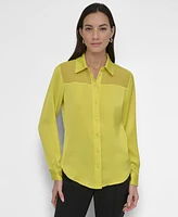 Dkny Petite Chiffon Yoke Button-Front Shirt