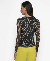 Dkny Women's Printed Mesh Long-Sleeve Top