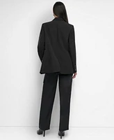 Dkny Womens Ponte Single Button Front Twill Blazer Printed Logo Crewneck Top Sateen Zip Hem Straight Leg Cargo Pants