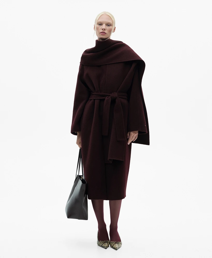 Mango Women's Detachable Scarf Wool Coat