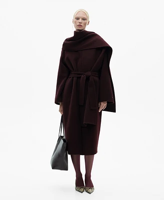 Mango Women's Detachable Scarf Wool Coat